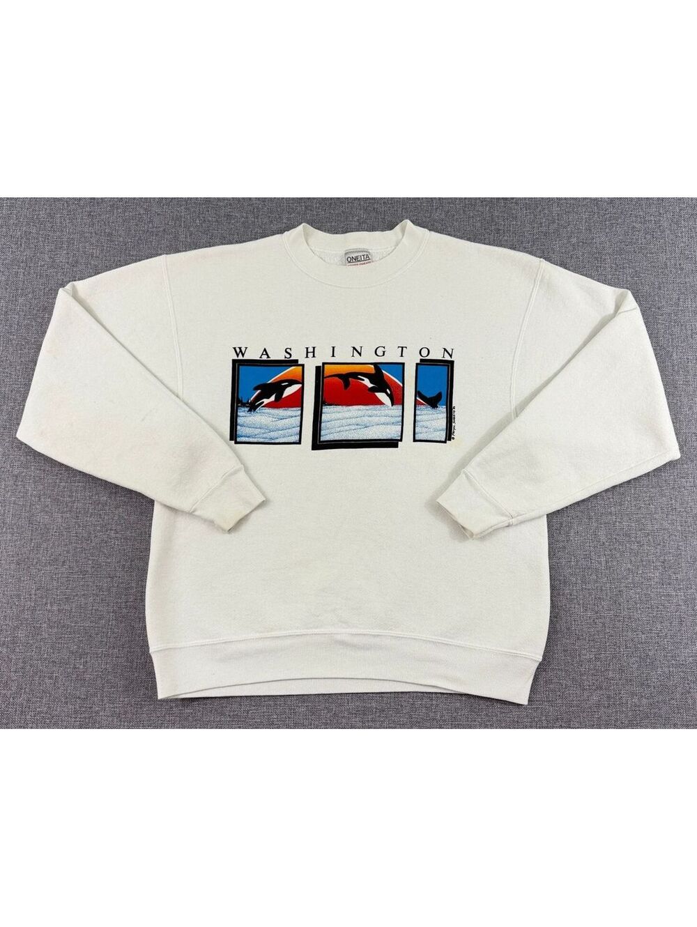 Vintage 90's Washington State Orca Whale Graphic Sweatshirt Size M ONEITA